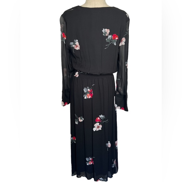 NWT Witchery Womens Dress Black Size 12 V-Neck Sheer Sleeves Maxi Red Flower - Picture 8 of 16